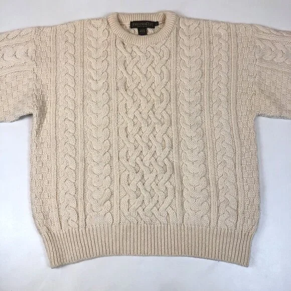 Inis Crafts Mens Merino Wool Fisherman Crewneck Sweater Made in Ireland Large - Picture 2 of 6